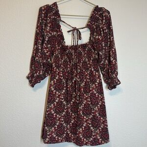 Free People Floral Print Smocked Dress with Puff Sleeves